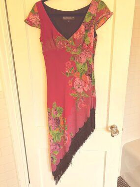 J Peterman Red Pink Fringe Asymmetrical hem Gorg 8